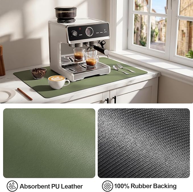 Ecotrim Coffee Mats for Coffee Bar Accessories, Green 12" x 19"