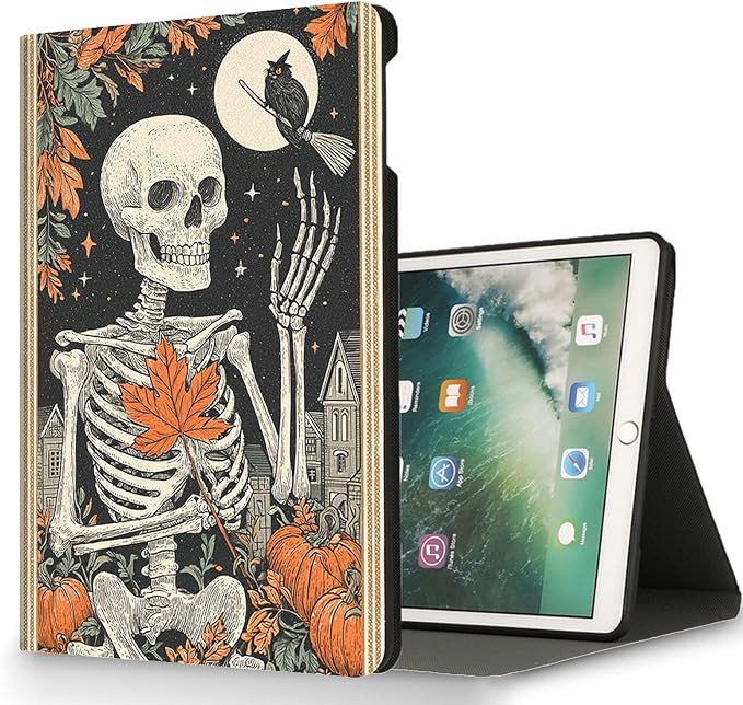 for Microsoft Surface Pro 7 Plus,Surface Pro 7/6/5/4 12.3" Tablet Case,Auto Wake/Sleep,Adjustable Stand Protective Cover - Halloween Skeleton