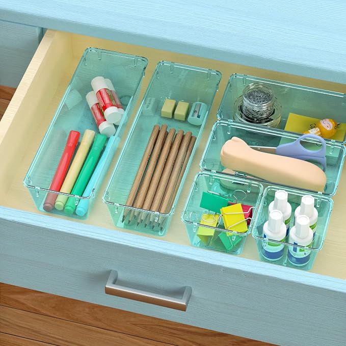 12 Pack Clear Drawer Organizer Set, Drawer Storage Trays, Storage Bins | Acrylic Drawer Storage Trays, Storage Bins for Makeup, Cosmetics, Jewelries, Utensils, Gadgets, Office