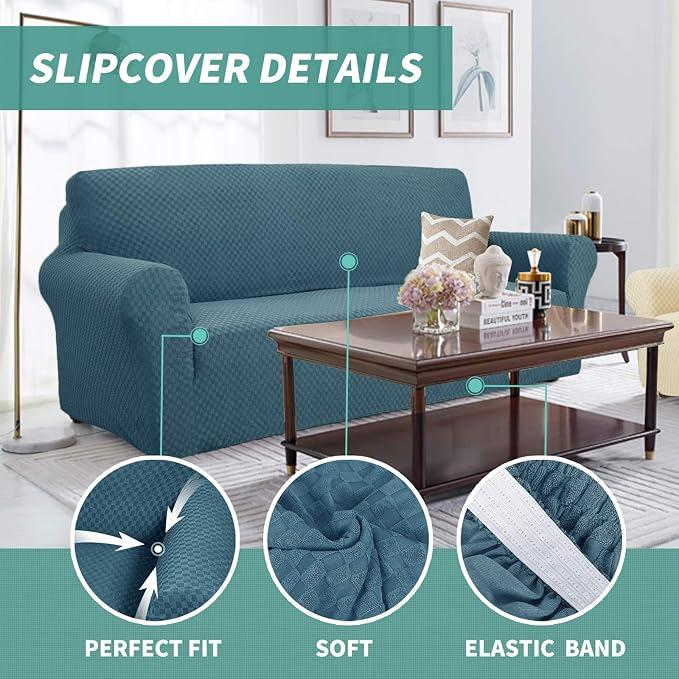 YEMYHOM Couch Cover Latest Jacquard Design High Stretch Sofa Chair Covers for Living Room, Pet Dog Cat Proof Armchair Slipcover Non Slip Magic Elastic Furniture Protector,Small (Chair, Teal)