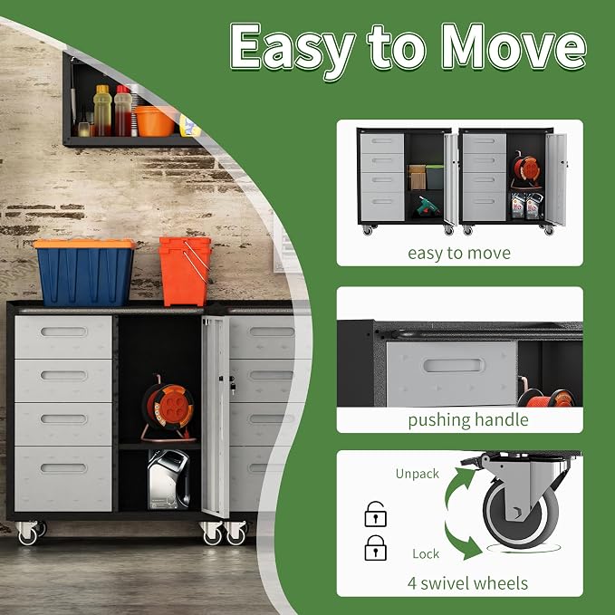 Metal Mobile Tool Storage Cabinet with 4 Drawer and 1 Locking Door | Heavy Duty Rolling Garage Tool Cabinets with Wheels,Metal Storage Cabinets,Assembly Required