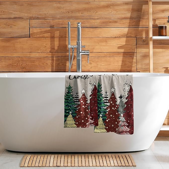 Giwawa Christmas Trees Hand Towels Set of 2 Winter Holiday Bath Towel Soft Kitchen Dish Towels Decorative Bathroom Towels for Guest Gym Spa