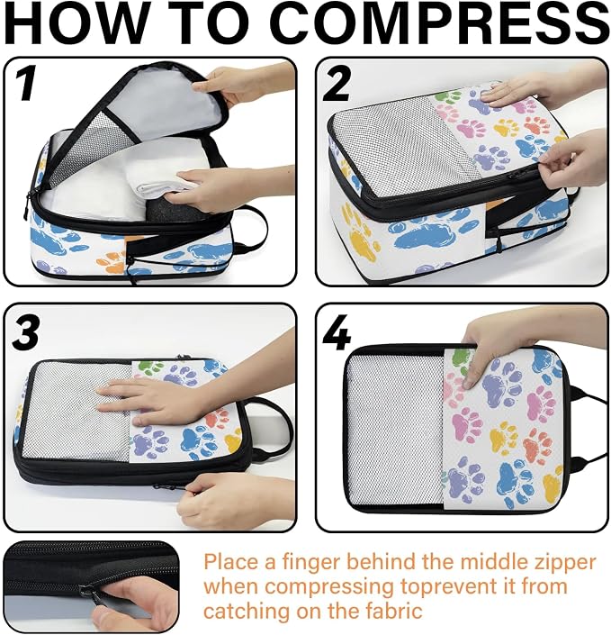 Colorful Dog Paw Compression Packing Cubes Paw Print 6 Set Travel Packing Cubes for Suitcases Lightweight Expandable Organizers