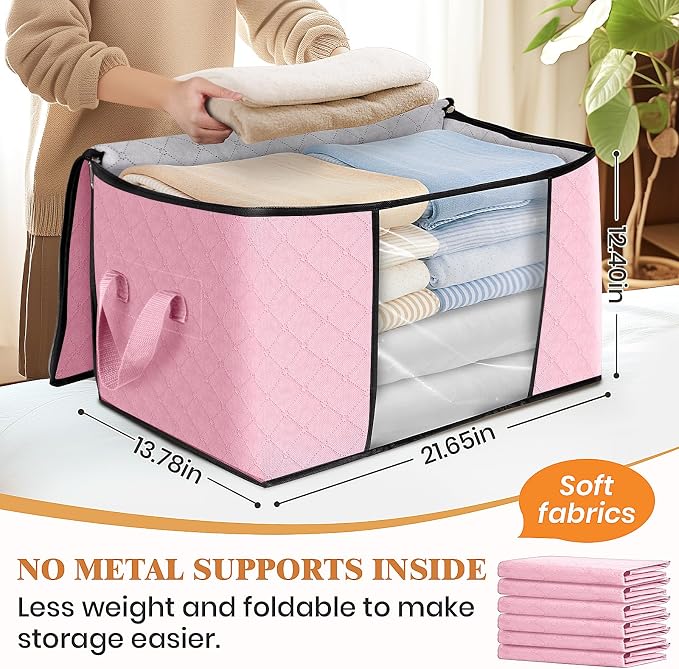 10 Pack Storage Bags for Clothes Blanket Storage Bins with Lids | Foldable Closet Organizers with Zippers,Window and Handles,Fabric Storage Bins for Sweater,Comforter,Bedding,Dorm essentials