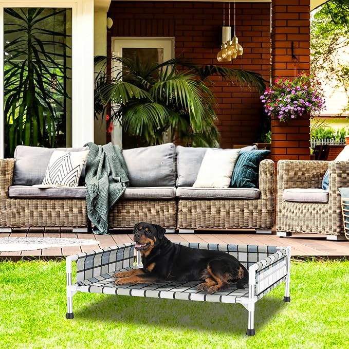 Elevated Dog Bed with with Guardrail, Raised 3-Fence Dog Hammock Bed | Breathable Lifted Stainless Steel Frame Dog Bed for All Pets, Cooling Washable Dog Cot