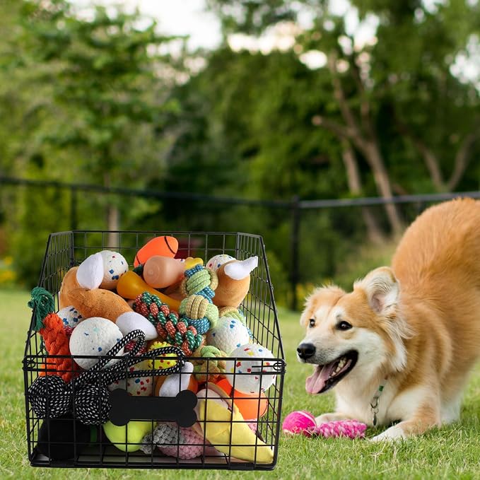 Dog Toy Basket,Large Dog Toy Box Metal,Pet Toy Storage Baskets,Storage Containers for Medium and Small Dog Organizers,Dog Toys Organizer Holder Boxes for Living Room,Outdoor Toy Bin,Pet Food Storage