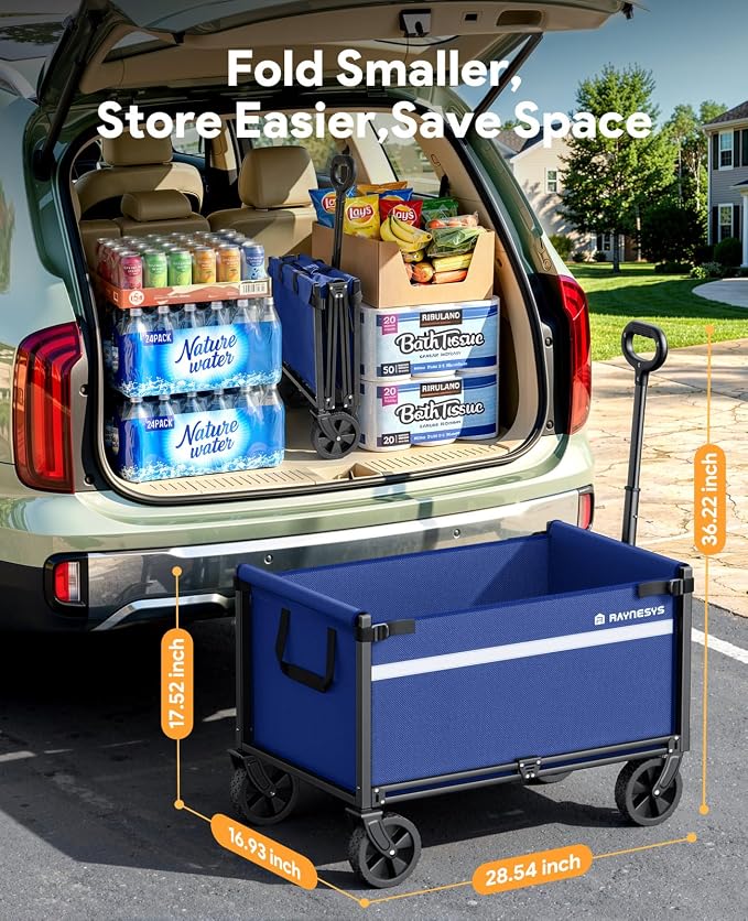 Collapsible Wagon Cart with Wheels, 220LBS for Grocery Shopping Camping | 110L Capacity Wagons Carts Foldable,220LBS Heavy Duty Wagon Carts, Lightweight Portable Utility Cart,All-Terrain Wheels