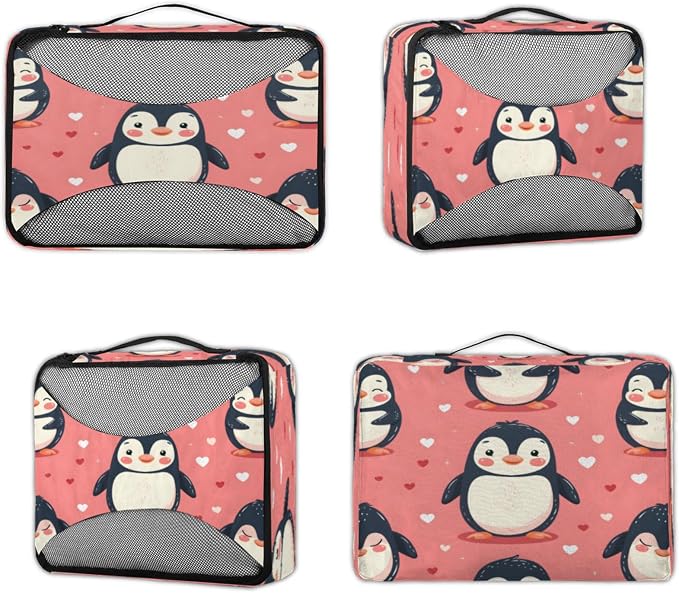 4 Set Packing Cubes for Travel, Animal Penguin Packing Cubes for Women, Travel Luggage Packing Organizers, Packing Cube Set, Cute Penguins