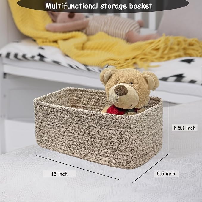COMFY-HOMI 13" x 8.5" x 5.1" Storage Baskets for Organizing | Cotton Rope Woven Basket | Toy Storage Bin Box | Basket for Shelves, Closet Organizer Bin, Decorative Closet Shelf, 1 Pack