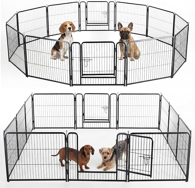 DUMOS Dog Playpen 24 Inch 12 Panels Indoor Outdoor Metal Pet Fence | Foldable Dog Play Pen with Door, Portable Exercise, RV Camping, Puppy Small Dogs