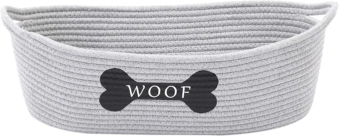 Morezi Dog Toy Baskets Pet Toy Basket Storage in Small Shallow Bin - Perfect for Collect Puppy Toys, Cat Toy, Grooming Stuff, Diapers, Bed, for Bathroom, Playroom, Closet, Home - Cotton Rope - Grey