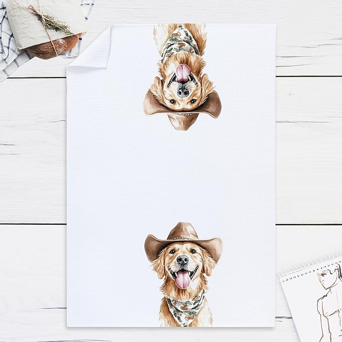 Cabana Bro Golden Retriever Gifts Kitchen Towels, Golden Retriever Gifts for Women Men Decorative Hand Towels for Bathroom, Funny Western Cowboy Goldy Dish Tea Towels for Kitchen, 16x24 Inch