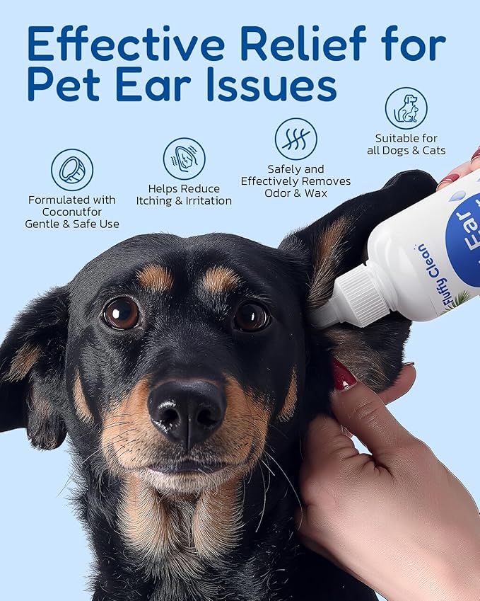 Dog Ear Cleaner - Pet Ear Wash, Flush and Drop Cleaner Solution for Cat & Dog Infection and Itch Relief, Gently Removes Debris, Wax Buildup, Odor - 4 fl oz