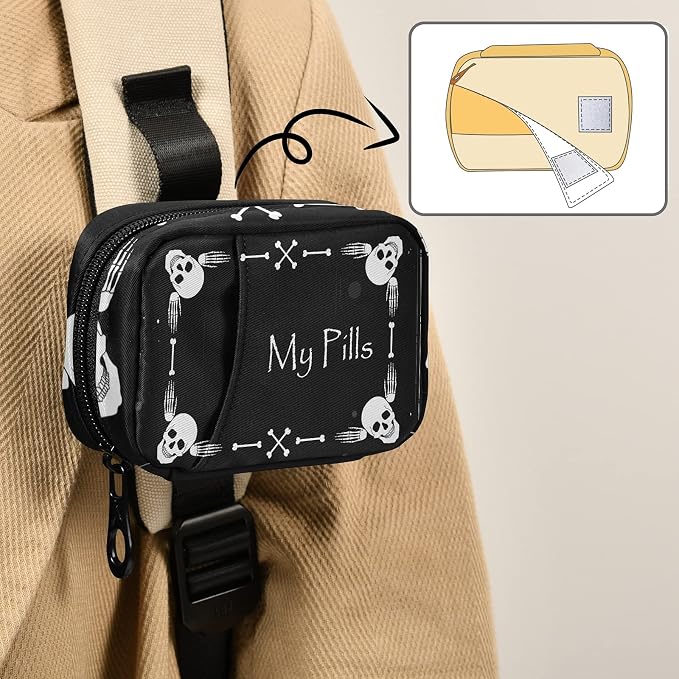 Halloween My Pill Box 7 Day Skull Pill Case Travel Pill Organizer Bag with Zipper Portable Weekly Case Compact Size for Vitamin Supplement Holder