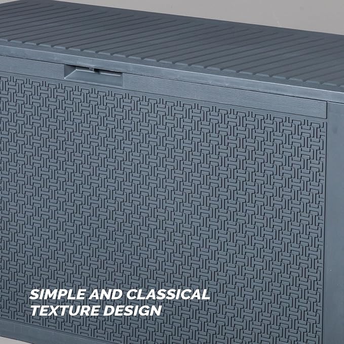 90 Gallon Outdoor Storage Box with Maze Texture, Waterproof Resin Deck Box for Patio Furniture Cushions, Lockable & Weather Resistant Garden Bin for Pool Toys & Tools, Grey