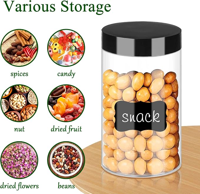 Hajoyful Plastic Jars with Lids 6OZ 42PCS Small Empty Slime Cosmetics Containers Clear Gift Food Jars Round PET Cream Jars with Black Lids Pen Labels for Kitchen Storage Spices Dry Food Body Butter
