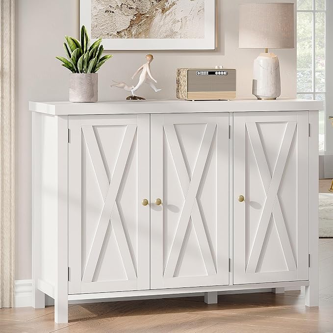 CABIHOME Farmhouse Shoe Cabinet with 3 Barn Doors & Wood Legs, 5-Tier Shoe Storage Cabinet with 3 Adjustable Shelves, Tall Shoe Rack Organizer for Closet, Shoe Organizer for Entryway, Hallway, White