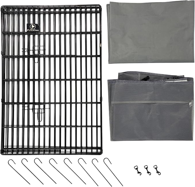 PJYuCien Puppy Playpen with Top Cover & Bottom Pad, 8 Panels 36" H, Gray | 24"W, Medium Pet Safe Sanctuary, Foldable Octagonal Pen, Versatile, Indoor & Outdoor, Backyard Pasture, Protects Floors