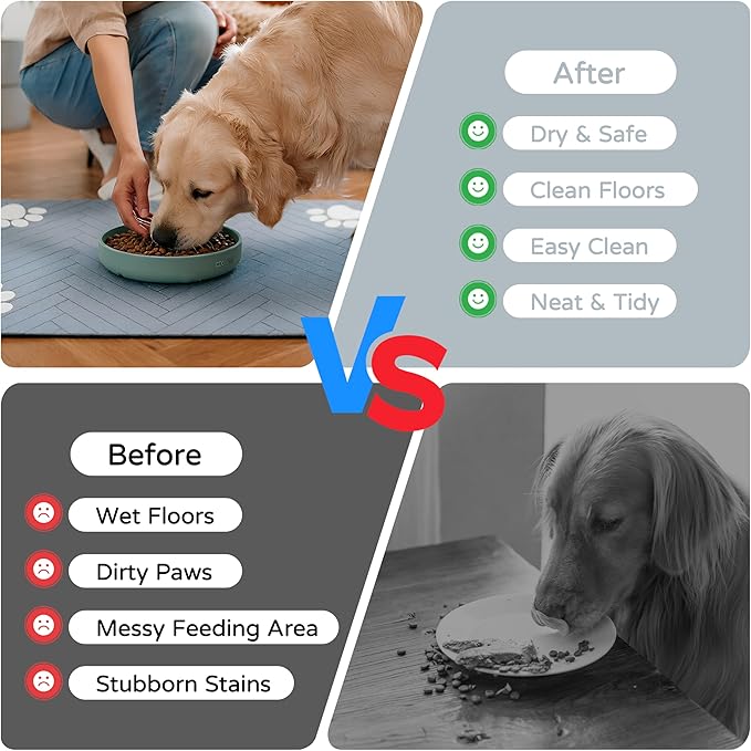 Pet Feeding Mat-Absorbent Dog Feeding Mat for Food and Water Bowl,No Stains Pet Placemat,Quick Drying Water Dispenser Mat for Dog and Cat,Easy to Clean Dog Accessories(M,Light Gray)