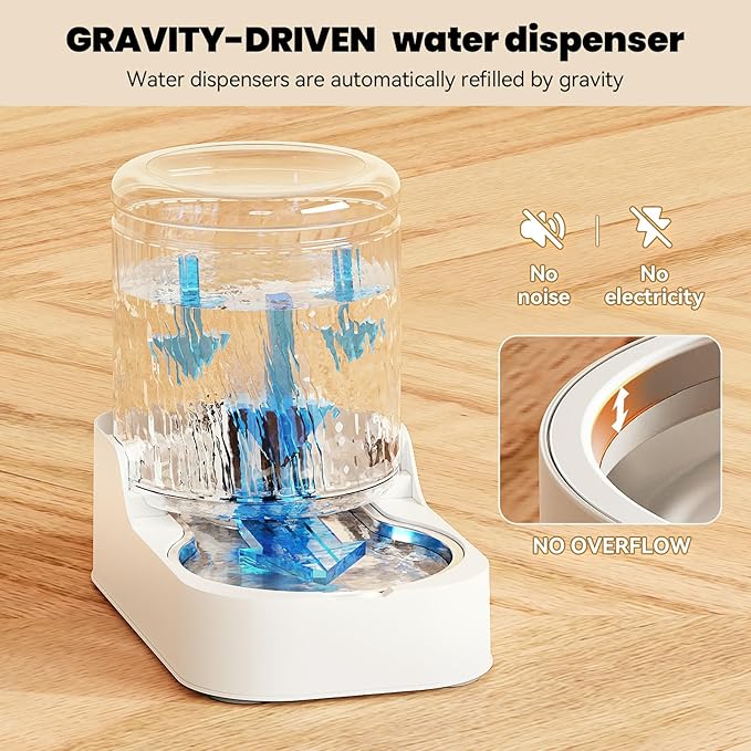 JUNSPOW Automatic Cat Feeder Dog Water Bowl Dispenser Set with Stainless Steel Bowl, Adjustable Food Dispensing & Keep Food Dry, Auto Pet Feeder and Waterer for Cats and Dogs