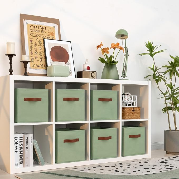 GRANNY SAYS 11 Inch Fabric Storage Cubes, 6-Pack, Sage Green | Collapsible Cube Storage Bins with Thickened Base Plate, Sturdy Handles, Decorative Baskets for Shelves, Closet