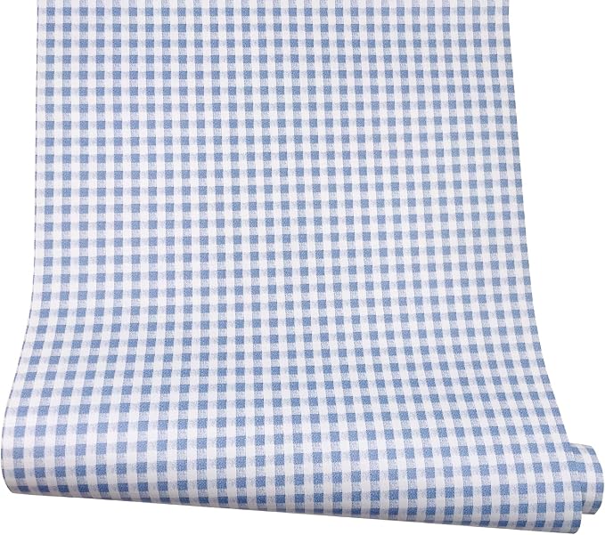 Mediterranean Style Furniture Paper Blue-White Gingham Countertop Door Sticker Shelf Liner 17.7inch by 9.8 Feet by LoveFaye