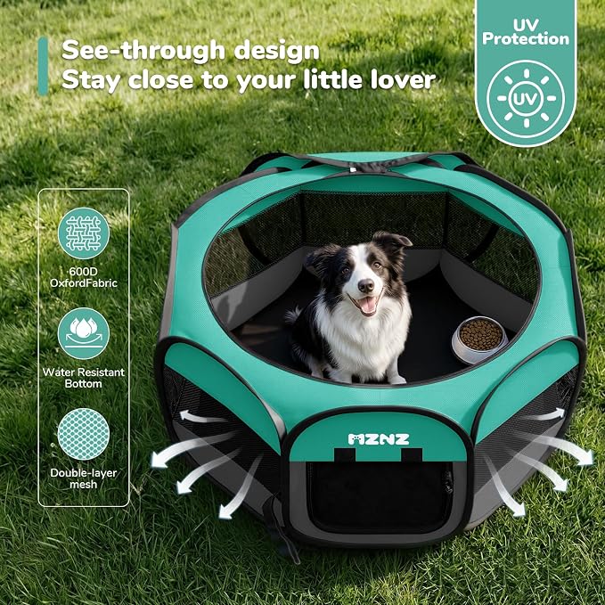 Dog Cat Small Animal Puppy Playpen Crate, Large, Blue | Portable Pop Up Pet Cage Enclosure Tent Kennel Indoor Outdoor with Carrying Case, No Assembly, Camping Use