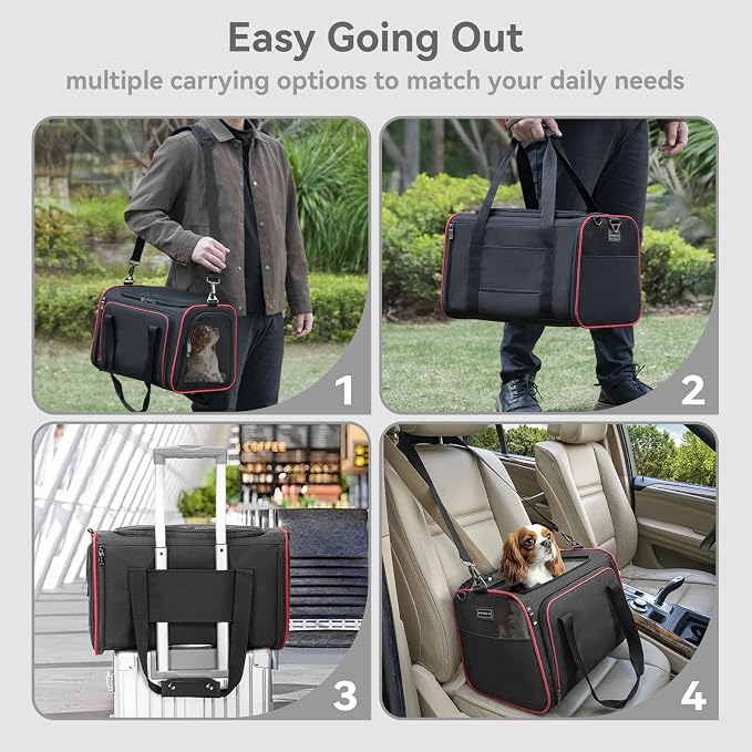 Petsfit Medium Expandable Cat Carrier for Air Travel, Up to 13 lb | 17 x 11 x 11 in; sized for Delta Air Lines, with locking zippers, a handy D-ring, large pocket and multi-side ventilation.