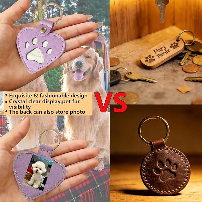 Pet Memorial Keychain for Dog: Heart Leather Keychain Holds 3g Pet Fur | LONANSHO Memory Pet Fur Keepsake Keychain - Holds 3g Pet Fur & 1.2" x 1.5" Photo - Memorial Gift for Dog Cat Owners
