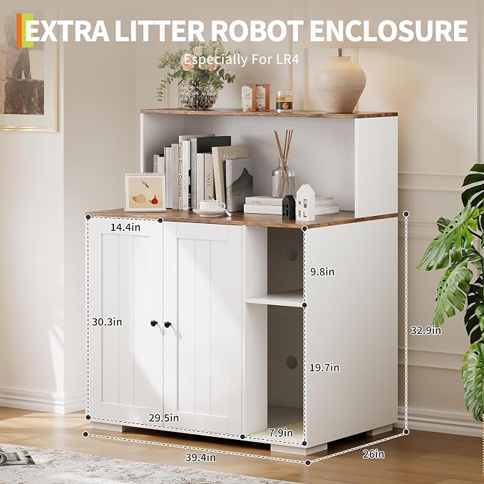 Garvee Dog-Proof Large Cat Litter Box Enclosure with Scratch Pad, Large Automatic Litter Box Furniture for Placing Self-Cleaning Litter Box,Litter Cabinet with Outlet,Space for Cat Stuffs