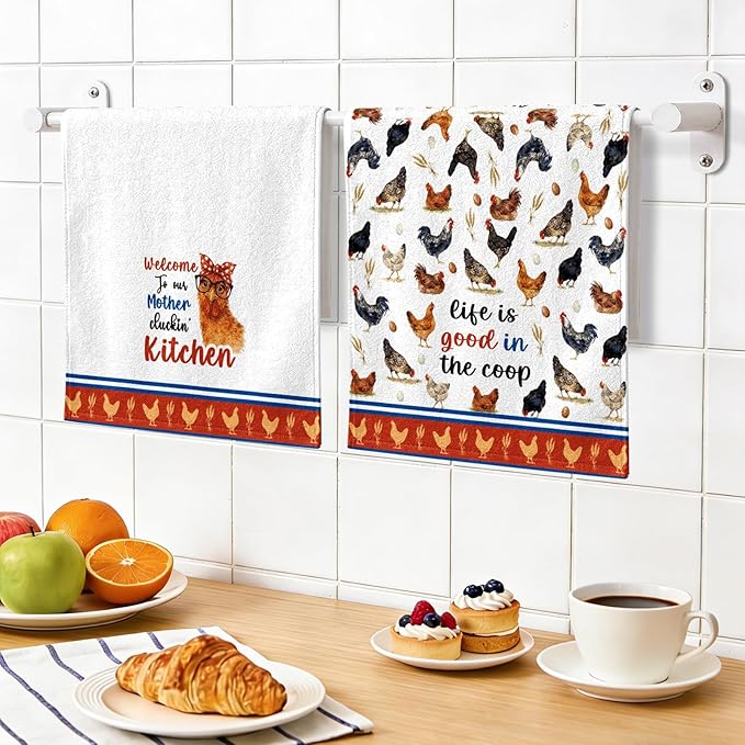 Chicken Kitchen Towels, 2 Pcs Chicken Dish Towels, Rooster Dish Towels for Kitchen Drying Absorbent, Rooster Dish Towel Decor Dishcloths Funny Cute Housewarming Gifts for Women