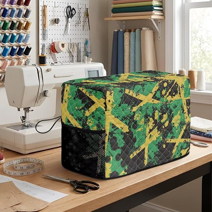 Sewing Machine Cover Polyester Febric Distressed Jamaica Camo | Dust Pet Hair Protection,Quilting Design,Fits Standard Singer,Brother Janome Machines,Protecting Decorating Your Sewing Space