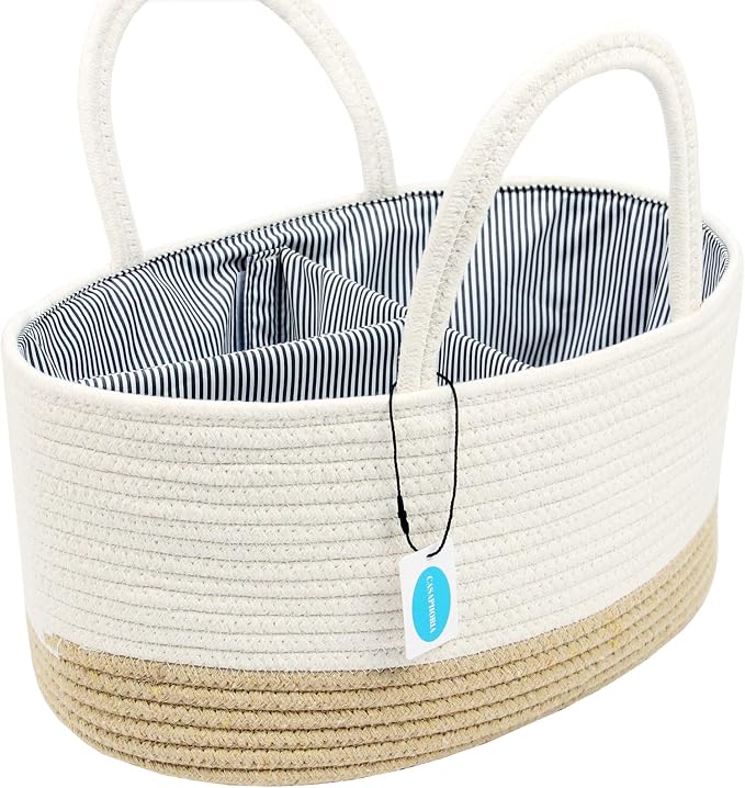 Casaphoria Caddy Organize Woven Cotton Rope Basket Caddy with Removable Inserts Towels, Portable Soft Baskets, White and Yellow