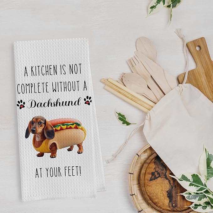 Funny Dachshund Dish Towels - Dachshund Decorative Waffle Weave Kitchen Towels, Wiener Dog Gifts for Women Hand Towel, Wiener Dog Gifts Gifts Tea Towel (16×24 Inches)