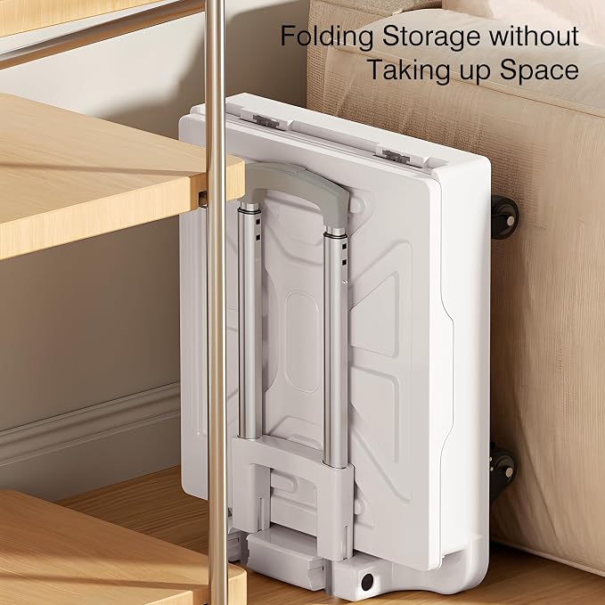 VECELO 66L Heavy-Duty 2-in-1 Foldable Utility Cart, Large Capacity Rolling Crate, Thickened Material with Silent Swivel Wheels, Dual Modes (Basket/Flatbed) for Grocery, Laundry, Camping, White