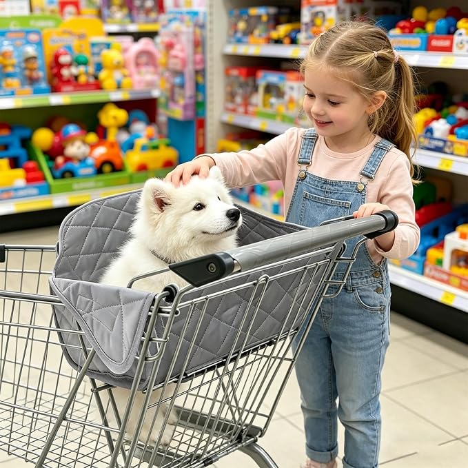 Portable Shopping Cart Cover for Dogs, with Jump Prevention Guard, 57x37x40cm, Pet Grocery Cart Seat Cover with Carry Bag, Pet Travel Shopping Protector, Stain Resistant, for Supermarket Outdoor