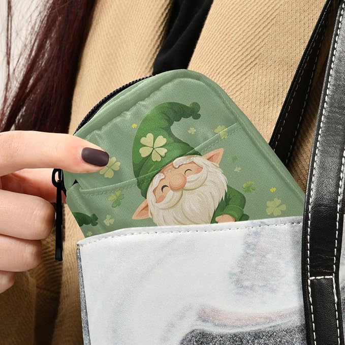 Fustylead St Patrick Day Cute Gnome Travel Pill Case Bag with Zipper Weekly Pill Box 8 Compartments 7 Day Personal Pill Case Purse Medicine Case Organizer