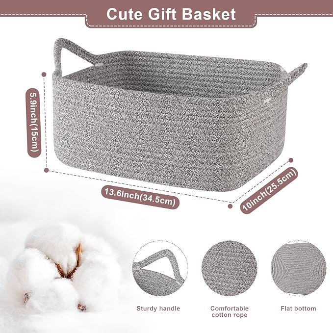 OIASKET Gift Basket Empty with Handle, Small Woven Baskets for Gifts Empty | 13.6"x10"x5.9", Baby Shower Toy Storage Baskets, Dog Toy Storage for Organizing, with Gift Bag Ribbon Tissue Paper