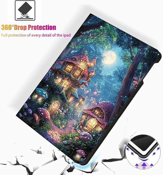 for Microsoft Surface Pro X/Pro X Plus-13 2019/2020/2021/2024 Tablet Case,Auto Wake/Sleep,Adjustable Stand Protective Cover - Enchanted Forest Mushroom House