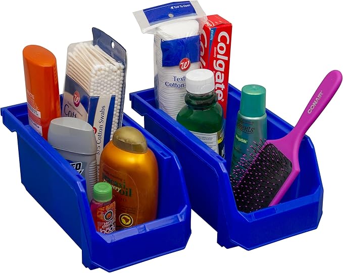 Medium Stackable Plastic Storage Bins, 8-Pack, Blue | Open-Front Stackable Bins For Garage, Pantry, Closet & Office, 11"L X 5,5"W X 5"H, Nests When Empty, Durable Plastic,