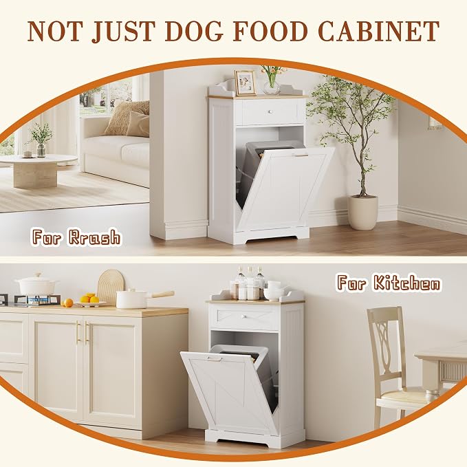 kepptory Dog Feeding Station with Storage Drawer, Pet Organizers and Storage Adjustable Shelf, Dog Feeder Station, Pet Storage Cabinet for Cats and Dogs