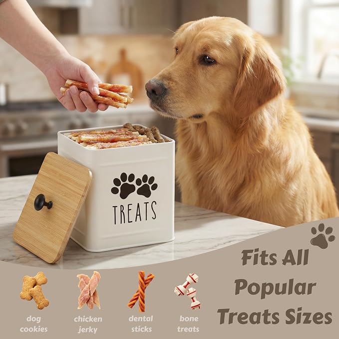 PERFNIQUE Dog Treat Container, Airtight Dog Treat Jar, Dog Cookie Jar for kitchen Counter, Pet Treat Container, Dog Food Storage, Treat Jars for Pets, Cat Treat Container, 7.8''x6.2 (White)