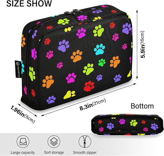 Aslsiy Large Capacity Pencil Case Bright Color Pet Paws (4) Pencil Pouch for Boys Girls Portable Pen Bag Organizer Standing Makeup Bag for School Office Supplies