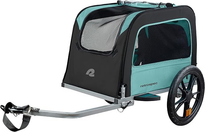 Retrospec Rover Waggin' Pet and Dog Bike Trailer with Weather-Resistant Canopy & Mesh Shield - Foldable Frame, 16in Wheels with Storage Pouch & Internal Safety Leash Supports up to 50 lbs