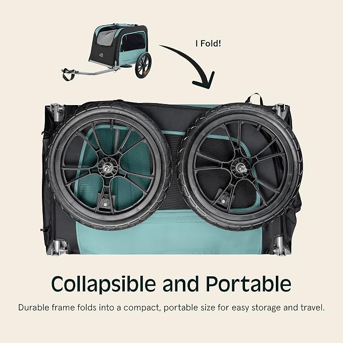 Retrospec Rover Waggin' Pet and Dog Bike Trailer with Weather-Resistant Canopy & Mesh Shield - Foldable Frame, 16in Wheels with Storage Pouch & Internal Safety Leash Supports up to 50 lbs