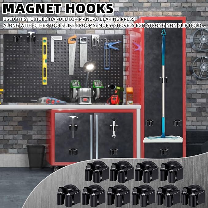 Vercraft 10 Pcs Magnetic Broom Holder Wall Mounted Anti Slip Rack,Black | Movable Magnetic Organizer for Mops Brooms, Dual Roller Grip, Wall Storage for Garage Kitchen Laundry Garden Tools