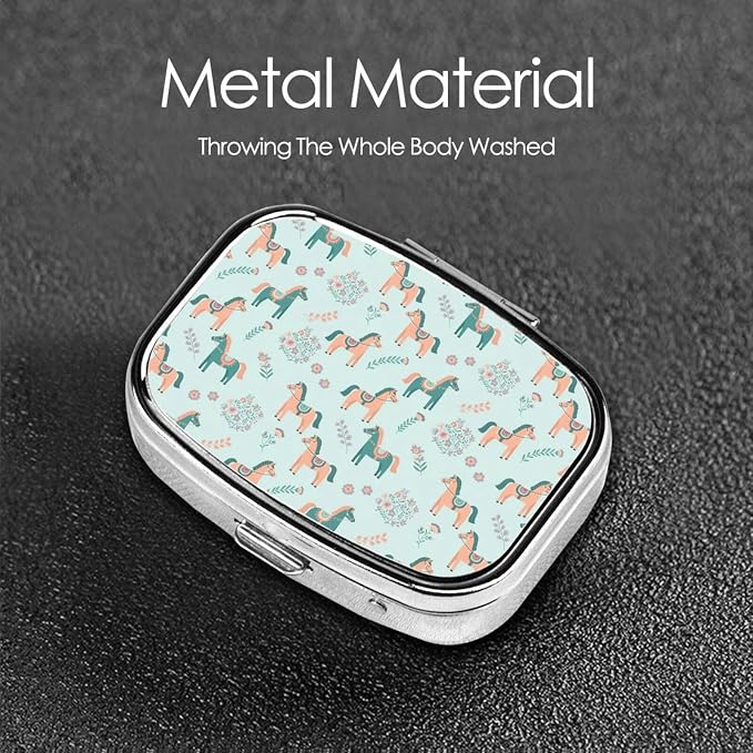 Leakproof Pill Box Fish Oil Organizer Portable Medicine Case Hiking Camping Outdoor Essentials, Flowers Floral Horse Couple Art