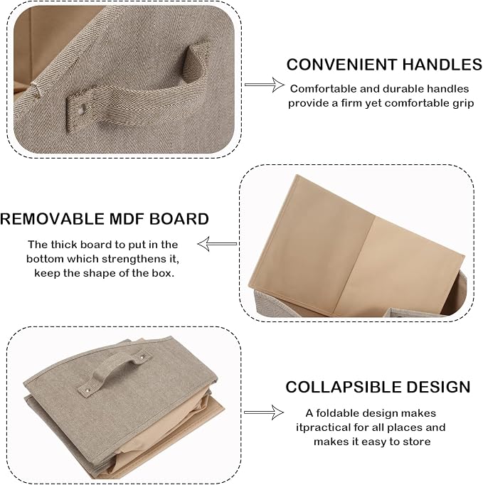 Morezi Linen-cotton blend dog toy basket and dog toy box, dog toy basket storage - Perfect for organizing pet toys, blankets, leashes, chew toys - Khaki Stripe - Dog