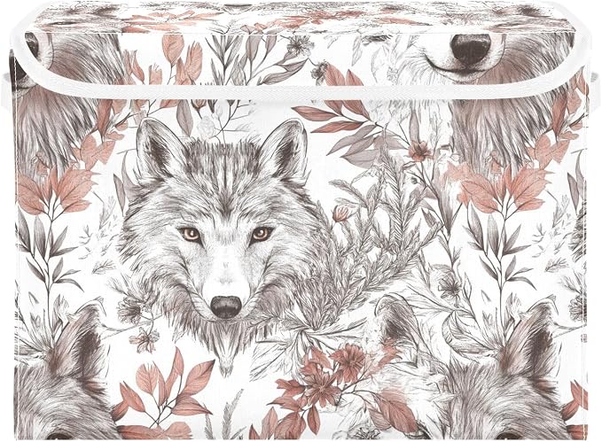 Aesthetic Wolf White Leaf Storage Box Organizers And Storage With Lid for Pack Living Room