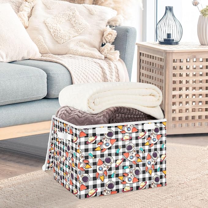 Cosmos Star Fabric Storage Bins with Lid Closet Storage Basket 40L | Decorative Storage Boxes, 300D Oxford Cloth, Hollow Board Frame, Flip Top Velcro Lid, 16.5x12.6x11.8 inch, Collapsible Design